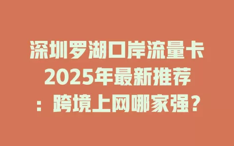 深圳罗湖口岸流量卡2025年最新推荐：跨境上网哪家强？