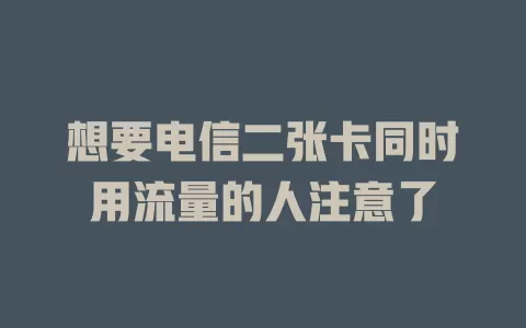 想要电信二张卡同时用流量的人注意了