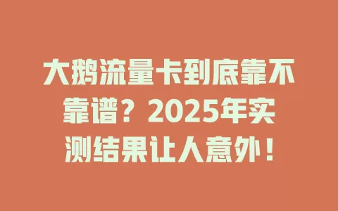 大鹅流量卡到底靠不靠谱？2025年实测结果让人意外！