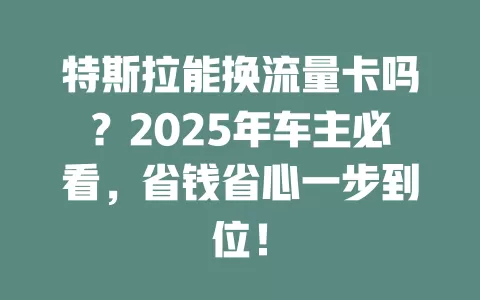 特斯拉能换流量卡吗？2025年车主必看，省钱省心一步到位！