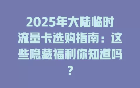 2025年大陆临时流量卡选购指南：这些隐藏福利你知道吗？