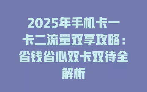 2025年手机卡一卡二流量双享攻略：省钱省心双卡双待全解析