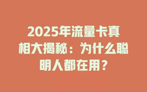 2025年流量卡真相大揭秘：为什么聪明人都在用？