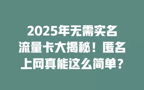 2025年无需实名流量卡大揭秘！匿名上网真能这么简单？