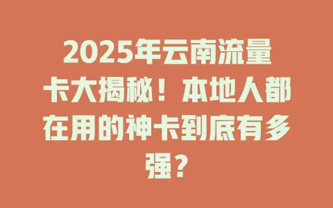 2025年云南流量卡大揭秘！本地人都在用的神卡到底有多强？