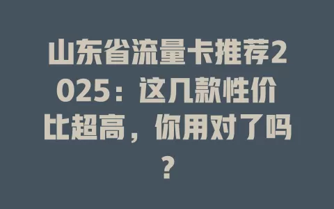 山东省流量卡推荐2025：这几款性价比超高，你用对了吗？