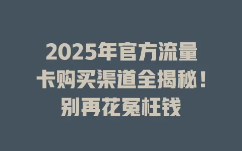 2025年官方流量卡购买渠道全揭秘！别再花冤枉钱