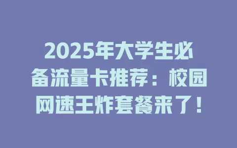 2025年大学生必备流量卡推荐：校园网速王炸套餐来了！