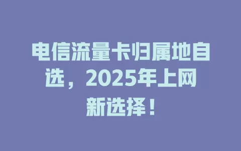 电信流量卡归属地自选，2025年上网新选择！