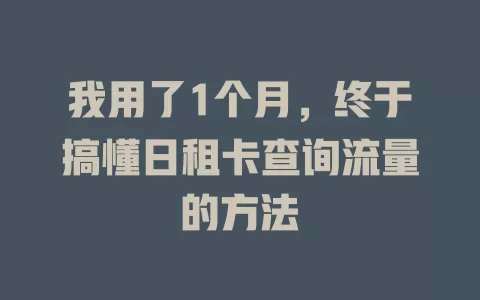 我用了1个月，终于搞懂日租卡查询流量的方法