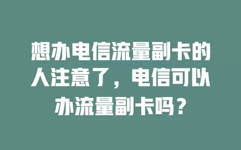 想办电信流量副卡的人注意了，电信可以办流量副卡吗？