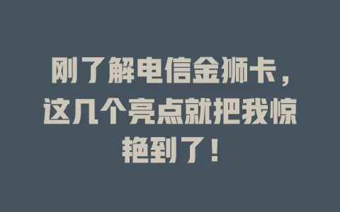 刚了解电信金狮卡，这几个亮点就把我惊艳到了！