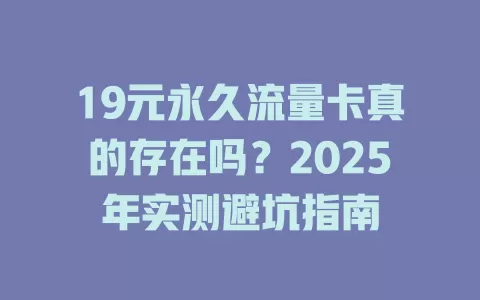 19元永久流量卡真的存在吗？2025年实测避坑指南