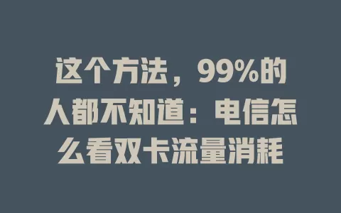 这个方法，99%的人都不知道：电信怎么看双卡流量消耗