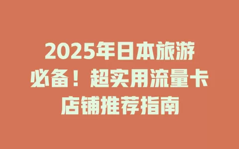 2025年日本旅游必备！超实用流量卡店铺推荐指南