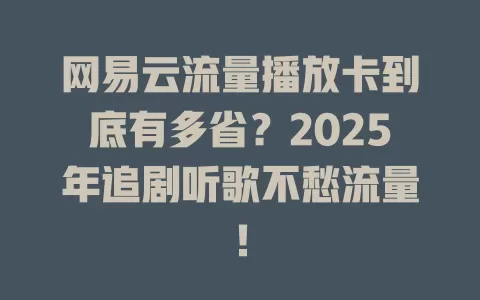 网易云流量播放卡到底有多省？2025年追剧听歌不愁流量！