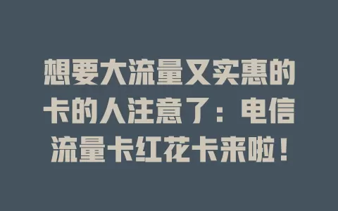 想要大流量又实惠的卡的人注意了：电信流量卡红花卡来啦！