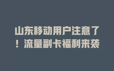 山东移动用户注意了！流量副卡福利来袭