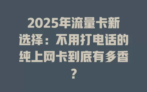 2025年流量卡新选择：不用打电话的纯上网卡到底有多香？
