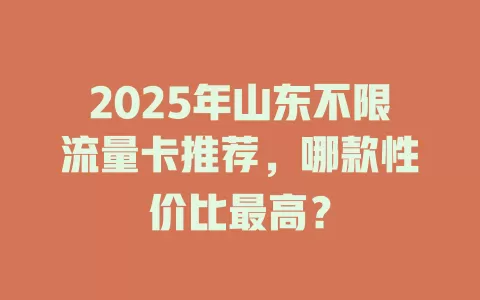 2025年山东不限流量卡推荐，哪款性价比最高？