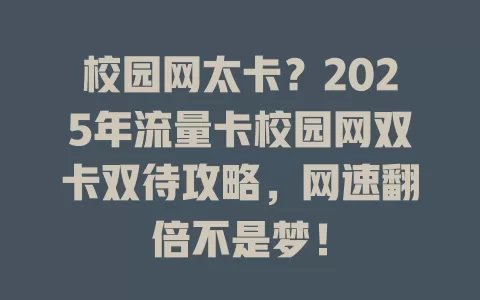 校园网太卡？2025年流量卡校园网双卡双待攻略，网速翻倍不是梦！