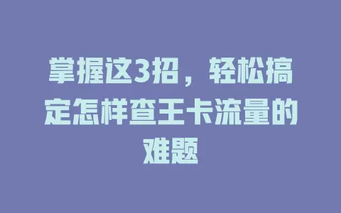 掌握这3招，轻松搞定怎样查王卡流量的难题