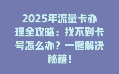 2025年流量卡办理全攻略：找不到卡号怎么办？一键解决秘籍！