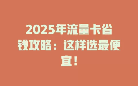 2025年流量卡省钱攻略：这样选最便宜！