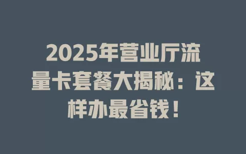 2025年营业厅流量卡套餐大揭秘：这样办最省钱！