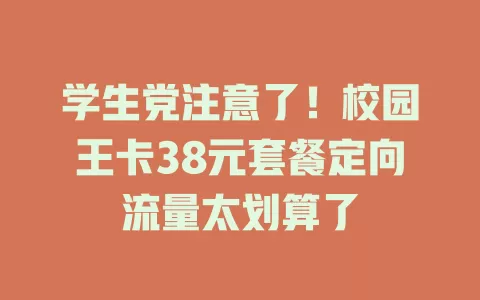学生党注意了！校园王卡38元套餐定向流量太划算了
