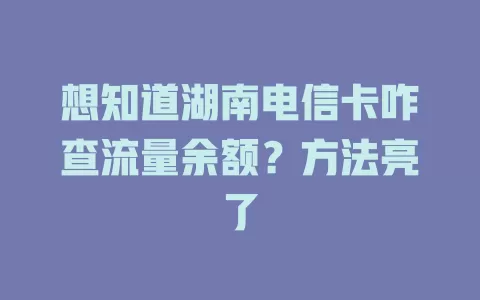 想知道湖南电信卡咋查流量余额？方法亮了