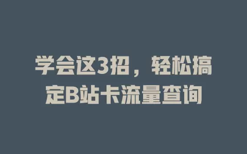 学会这3招，轻松搞定B站卡流量查询