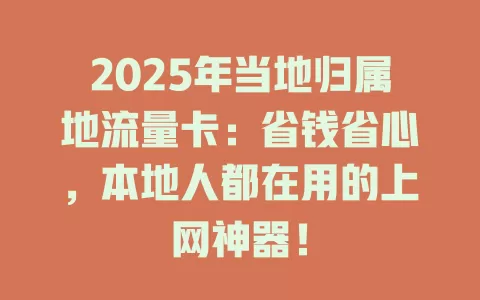 2025年当地归属地流量卡：省钱省心，本地人都在用的上网神器！