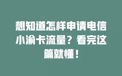 想知道怎样申请电信小渝卡流量？看完这篇就懂！