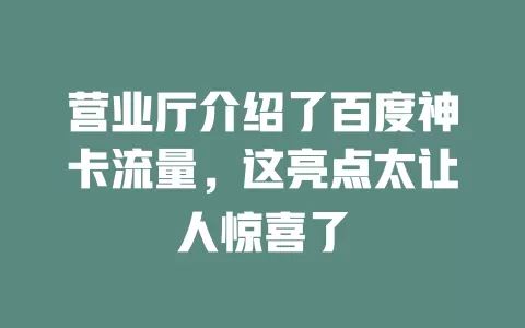 营业厅介绍了百度神卡流量，这亮点太让人惊喜了