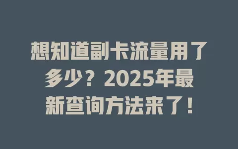 想知道副卡流量用了多少？2025年最新查询方法来了！