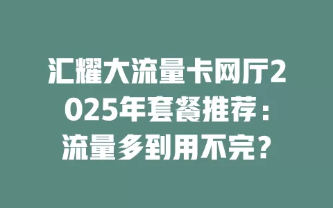 汇耀大流量卡网厅2025年套餐推荐：流量多到用不完？