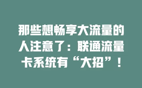 那些想畅享大流量的人注意了：联通流量卡系统有“大招”！