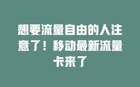 想要流量自由的人注意了！移动最新流量卡来了