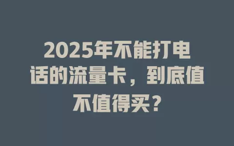 2025年不能打电话的流量卡，到底值不值得买？
