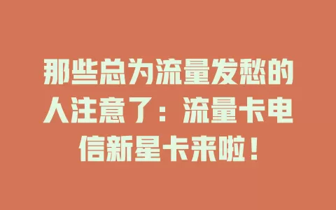 那些总为流量发愁的人注意了：流量卡电信新星卡来啦！