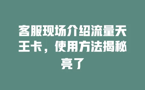 客服现场介绍流量天王卡，使用方法揭秘亮了