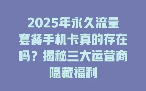 2025年永久流量套餐手机卡真的存在吗？揭秘三大运营商隐藏福利
