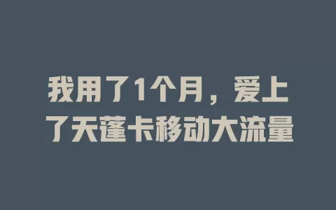 我用了1个月，爱上了天蓬卡移动大流量