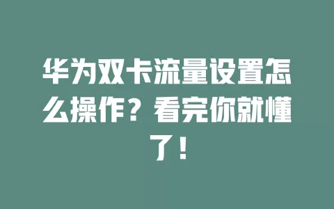华为双卡流量设置怎么操作？看完你就懂了！