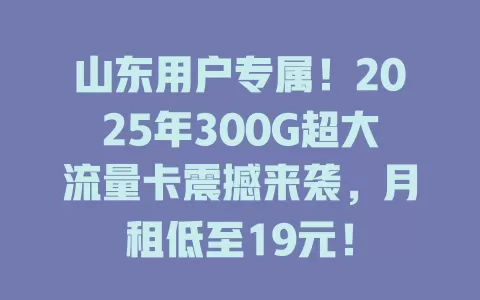 山东用户专属！2025年300G超大流量卡震撼来袭，月租低至19元！