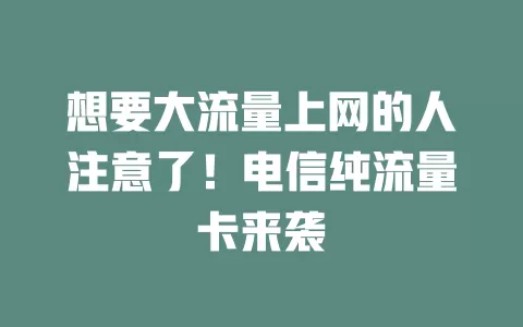 想要大流量上网的人注意了！电信纯流量卡来袭