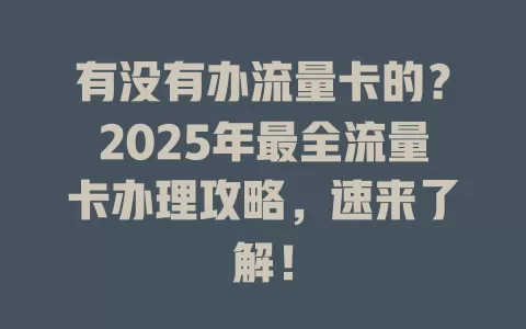 有没有办流量卡的？2025年最全流量卡办理攻略，速来了解！