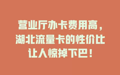 营业厅办卡费用高，湖北流量卡的性价比让人惊掉下巴！