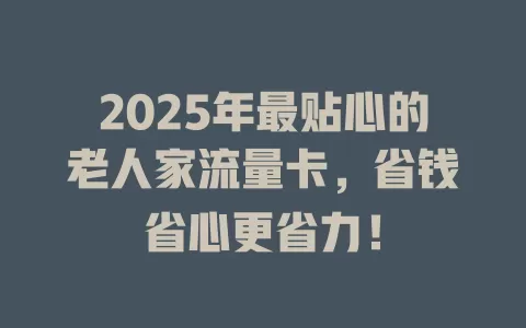 2025年最贴心的老人家流量卡，省钱省心更省力！